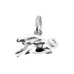 Solid silver pig charm on white background