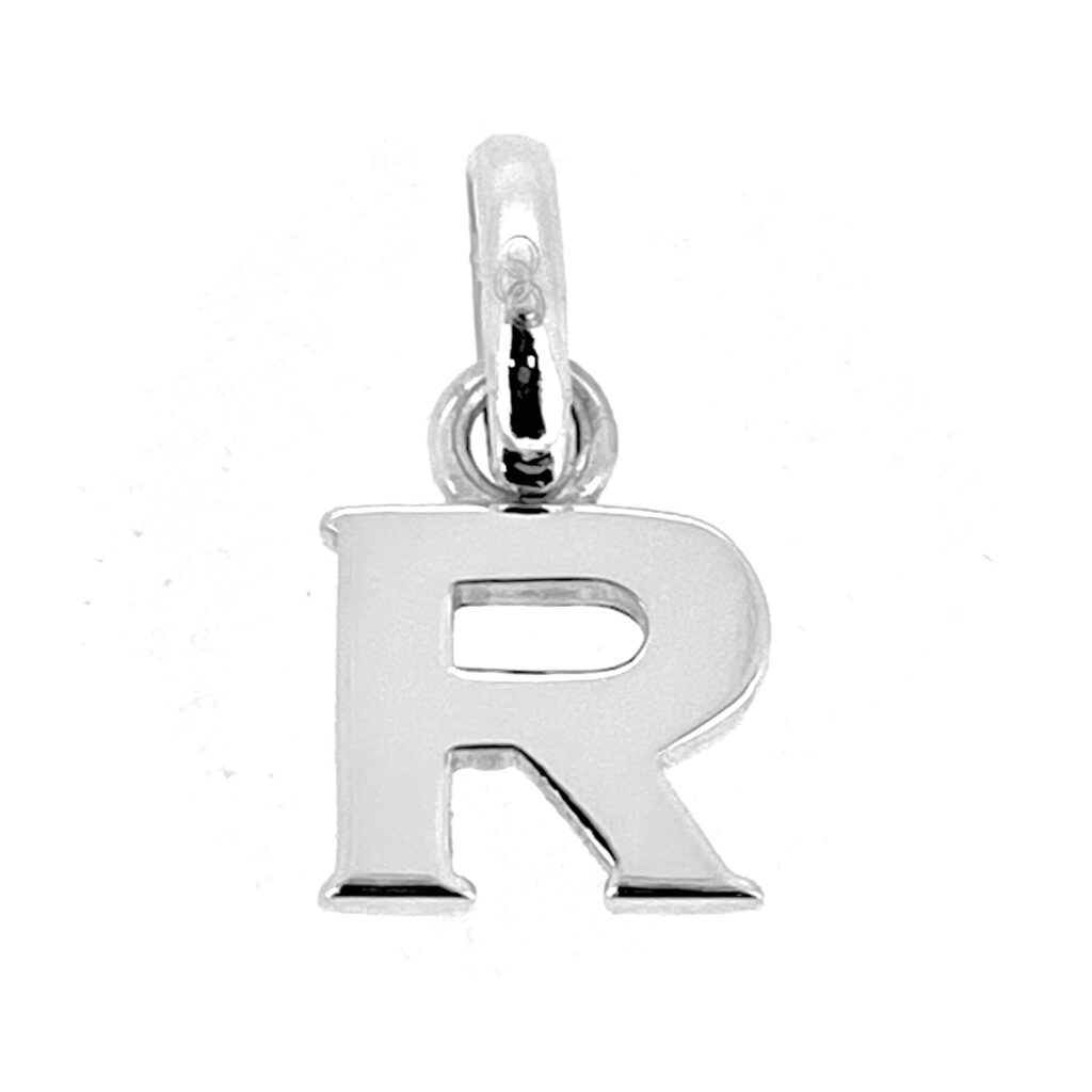 Letter R charm with classic oval bail