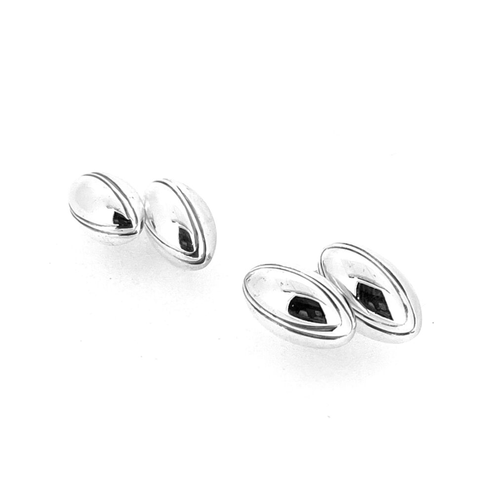 Sterling silver cufflinks with marquise seam engraving