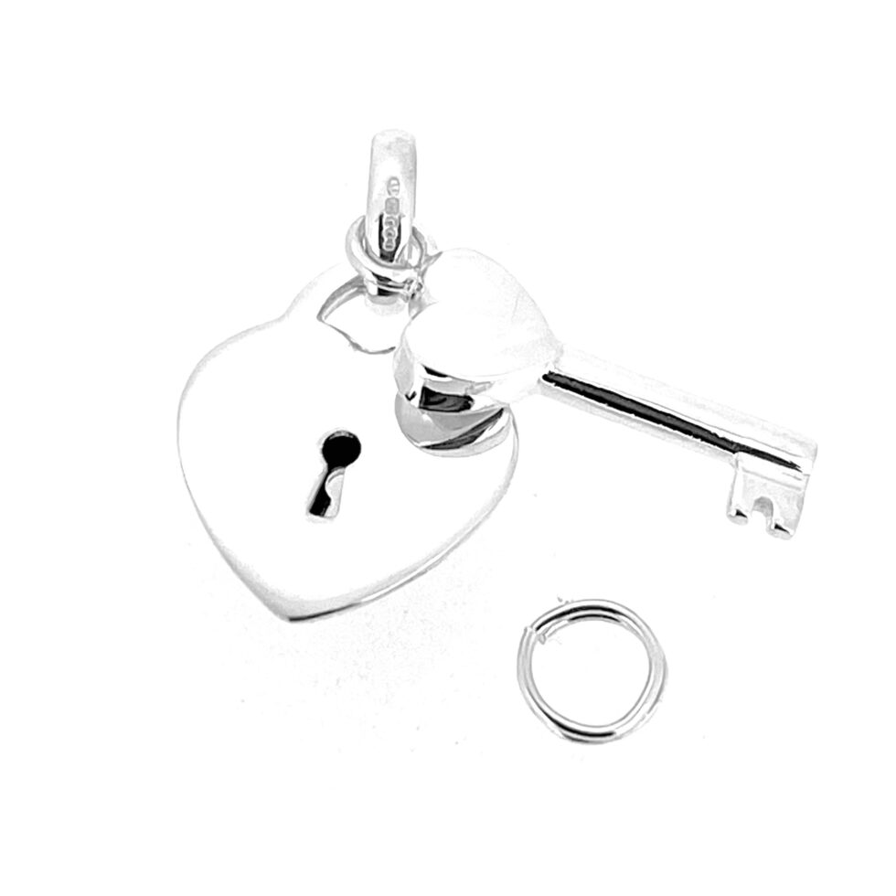 Vintage Links of London Heart Padlock & Key Charm – Sterling Silver & CZ (2010)