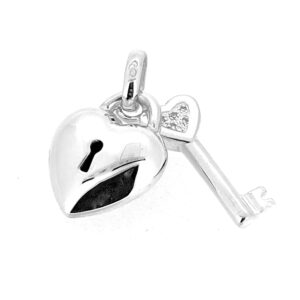 Vintage Links of London Heart Padlock & Key Charm – Sterling Silver & CZ (2010)