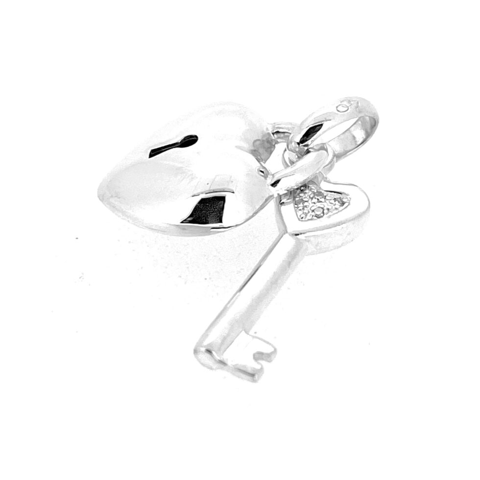 Vintage Links of London Heart Padlock & Key Charm – Sterling Silver & CZ (2010)