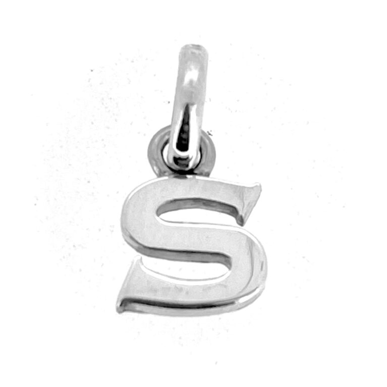Close-up of hallmarked Letter S charm