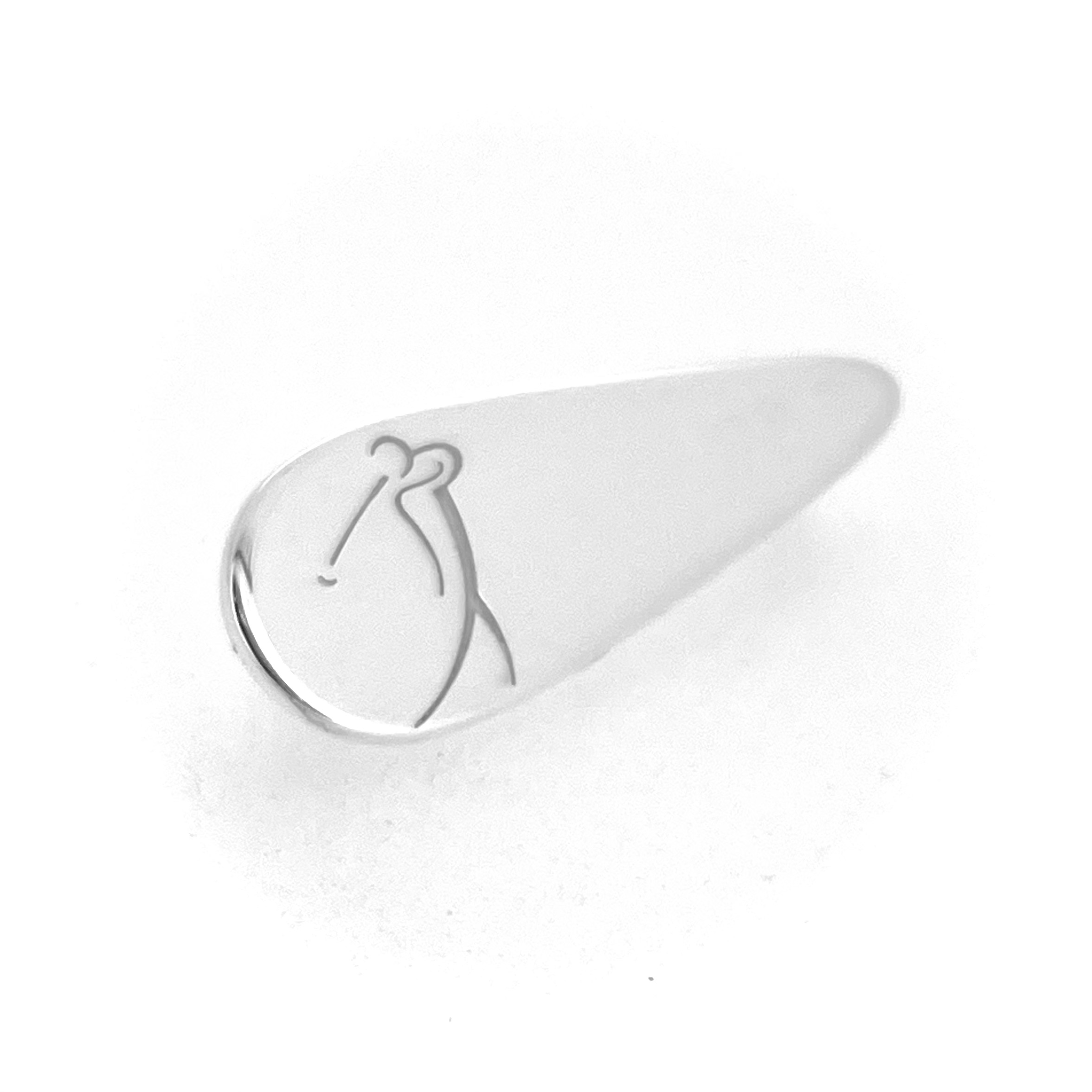 Brooch showing stylised golfer mid-swing engraving