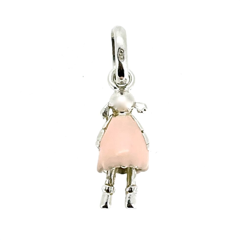 Pink enamel girl charm with articulated legs