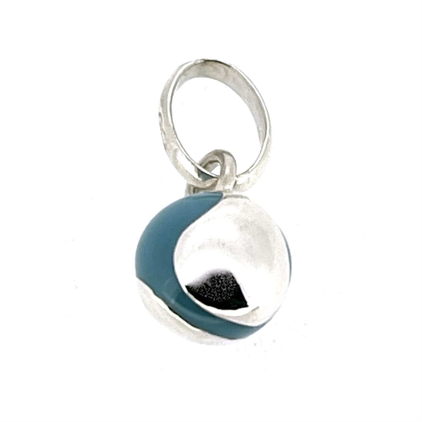 Professionally polished blue tennis ball charm with metallic silver detail