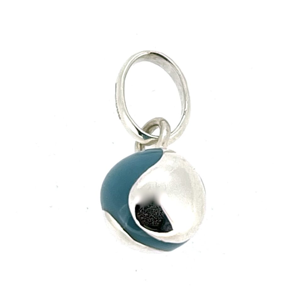 Close-up of sterling silver and blue enamel tennis ball charm from Links of London