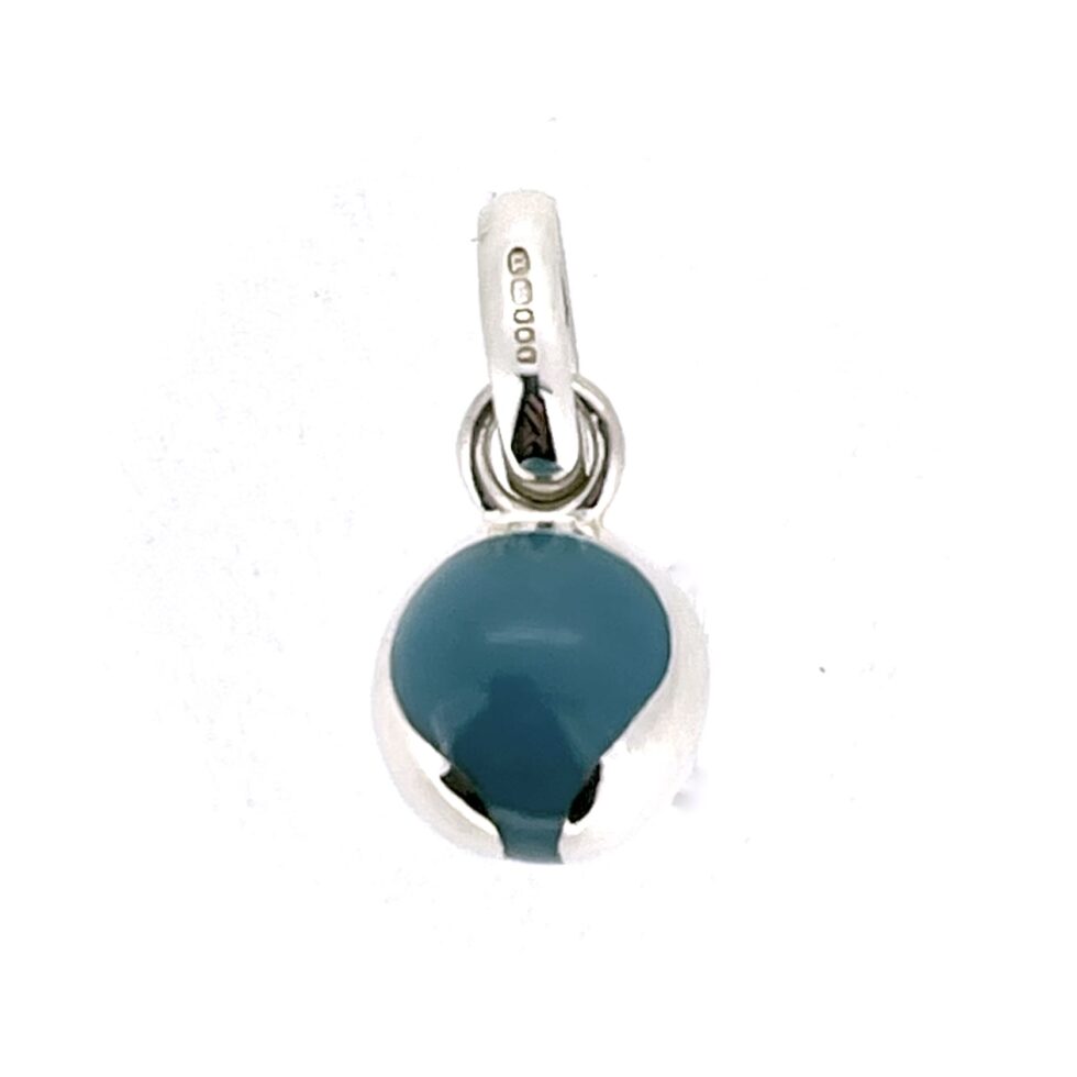 Blue and silver tennis ball charm with interlocking design, 2010 hallmark visible