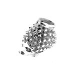 Front-facing view of hedgehog charm with sculptural texture