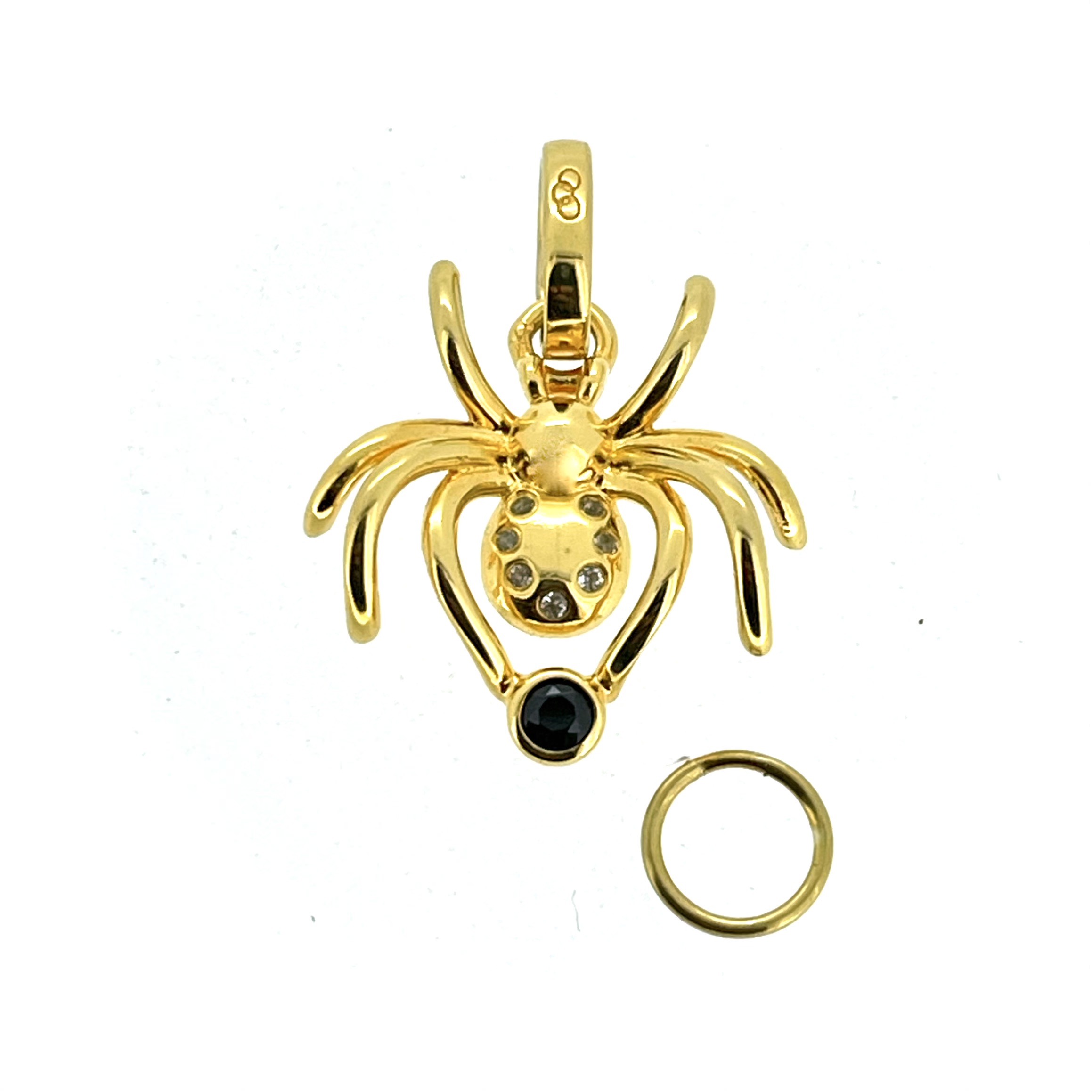 Spider charm alongside 18ct gold vermeil split ring