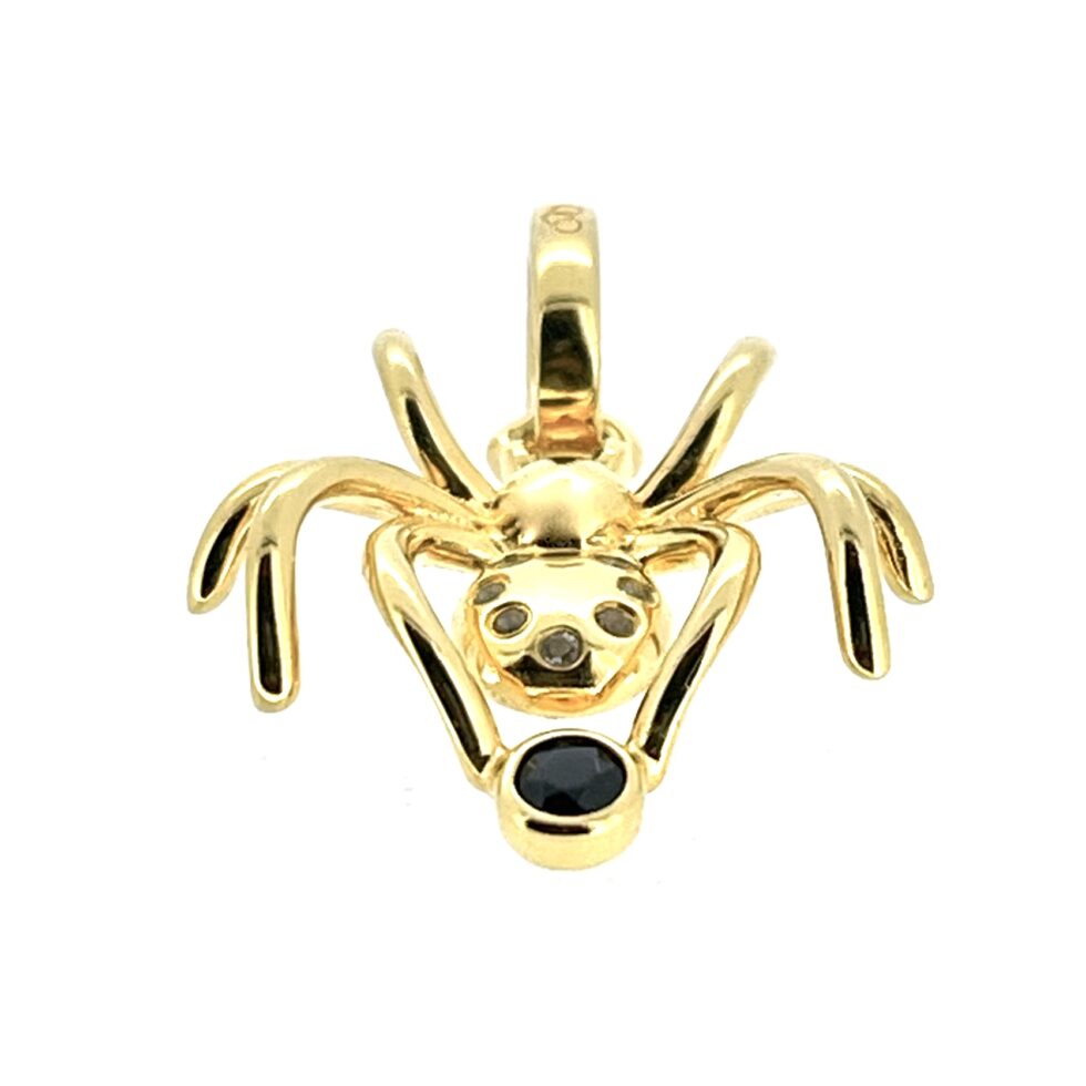 Top-down view of spider charm showing gold-plated details
