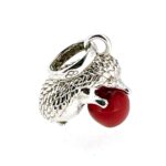 14mm long silver hedgehog with red apple detail
