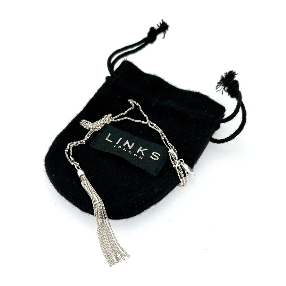Vintage Links of London Raindance Sterling Silver Necklace & Tassel Pendant pouch