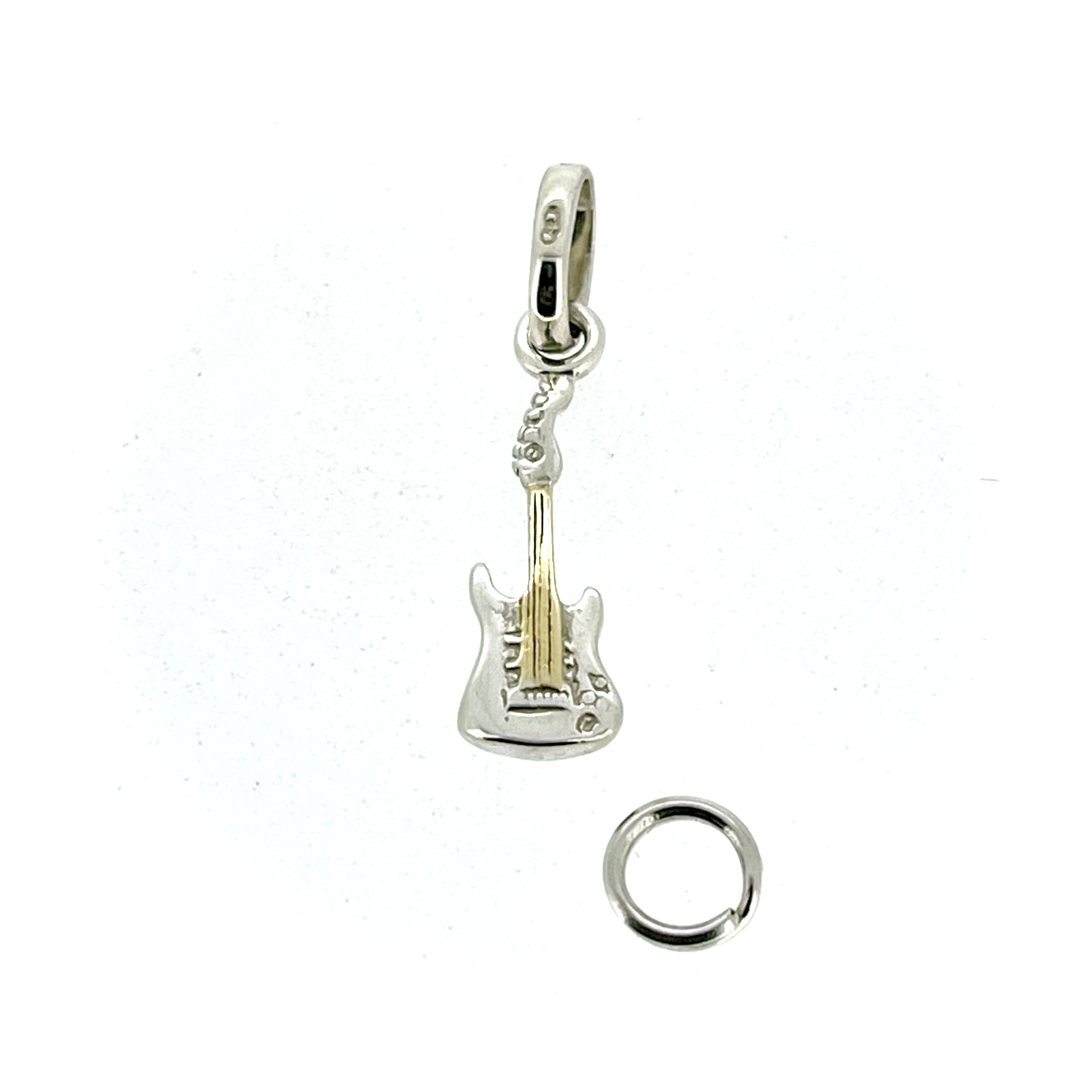 Sterling silver guitar charm with 18ct gold fingerboard