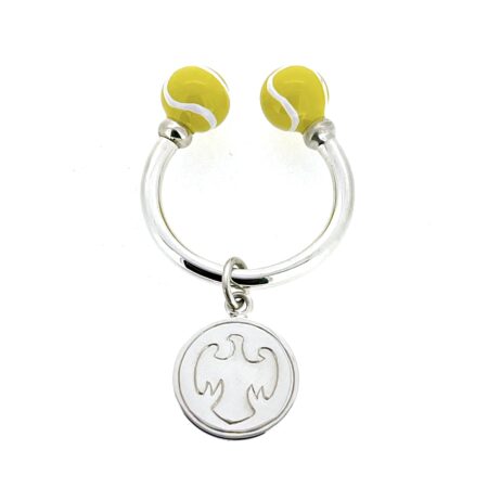 Full view of the 2006 Links of London Wimbledon keyring with enamel tennis ball ends.