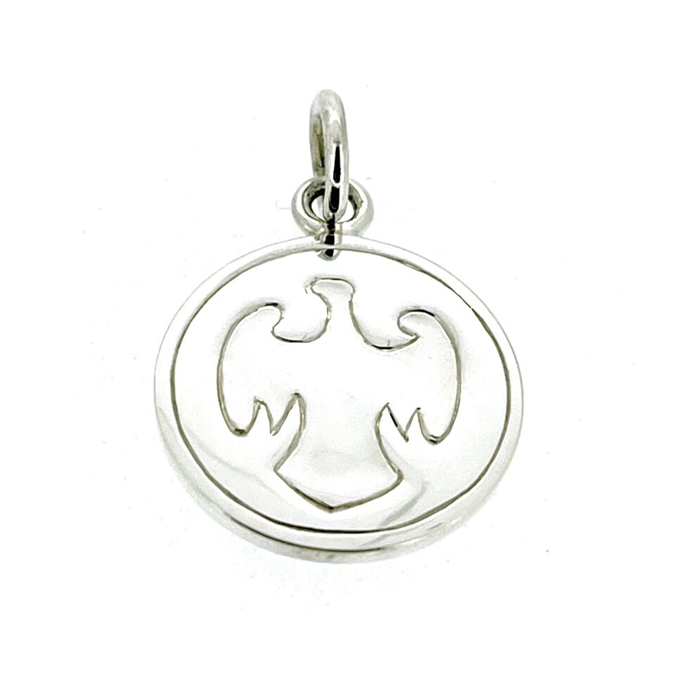 Reverse side of the charm with bird emblem.