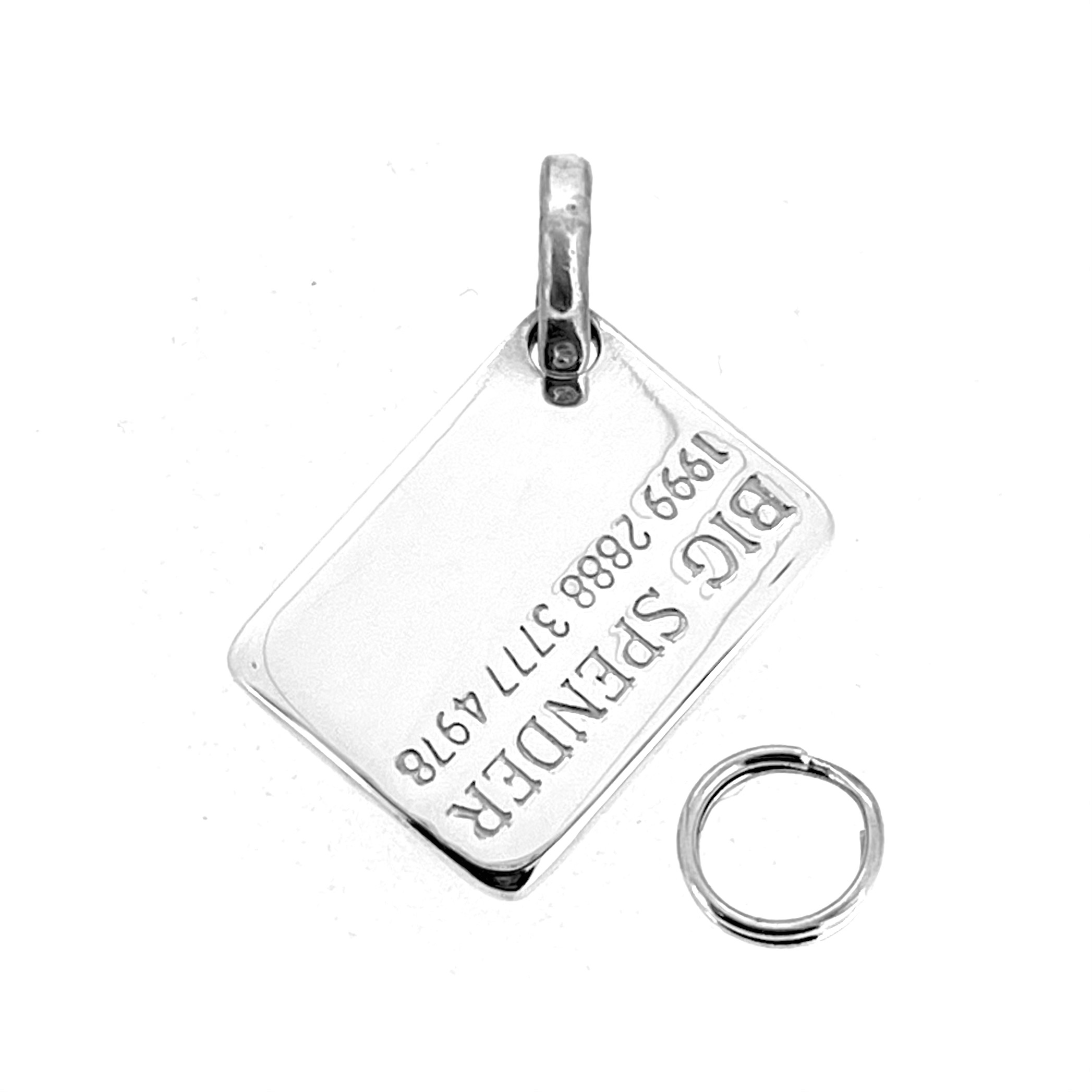 Sterling silver credit card charm with split ring attached