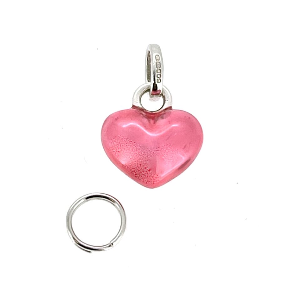 Medium-sized heart charm next to standard Links split ring