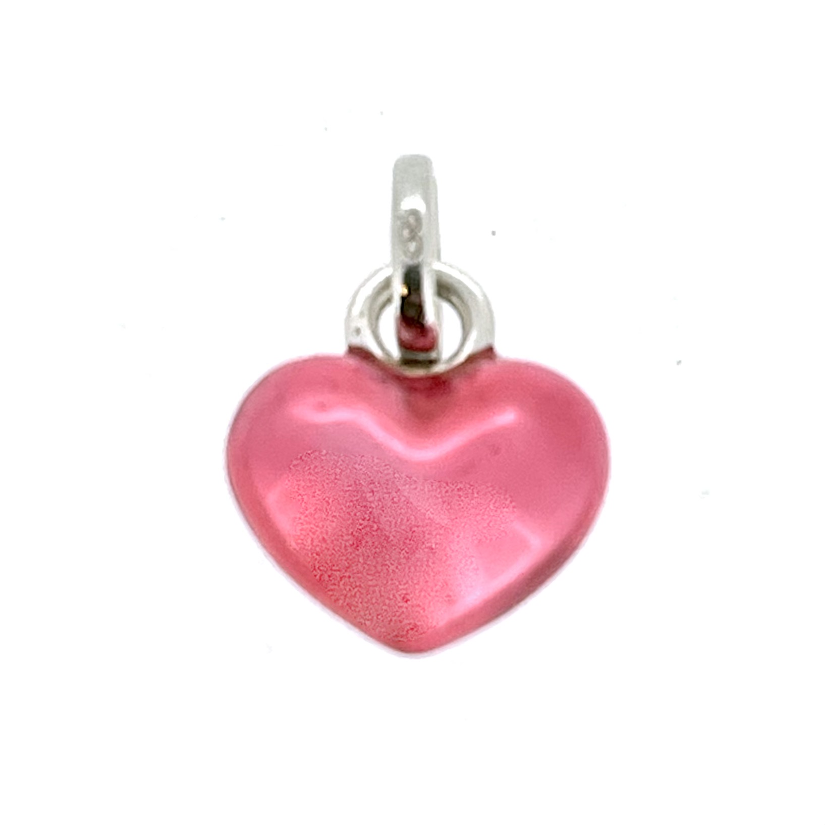 Reflective pink enamel surface over sterling silver core