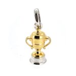Close-up of gold vermeil trophy charm with silver bail
