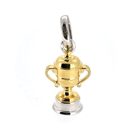 Close-up of gold vermeil trophy charm with silver bail