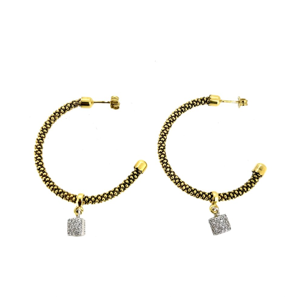 Links of London Effervescence Hoop Earrings in 18ct Gold Vermeil with Pavé Drop Charms