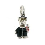 Front view of vintage Links of London Graduation Bear Charm with black gown and scroll