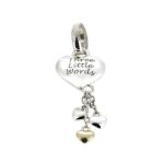 Front view of engraved heart charm in polished silver