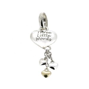 Front view of engraved heart charm in polished silver