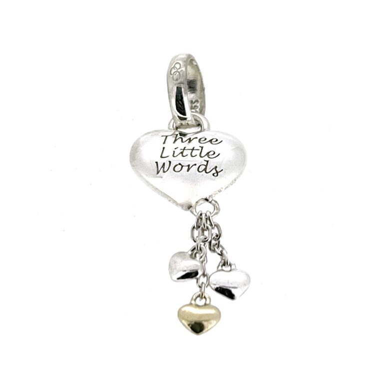 Front view of engraved heart charm in polished silver