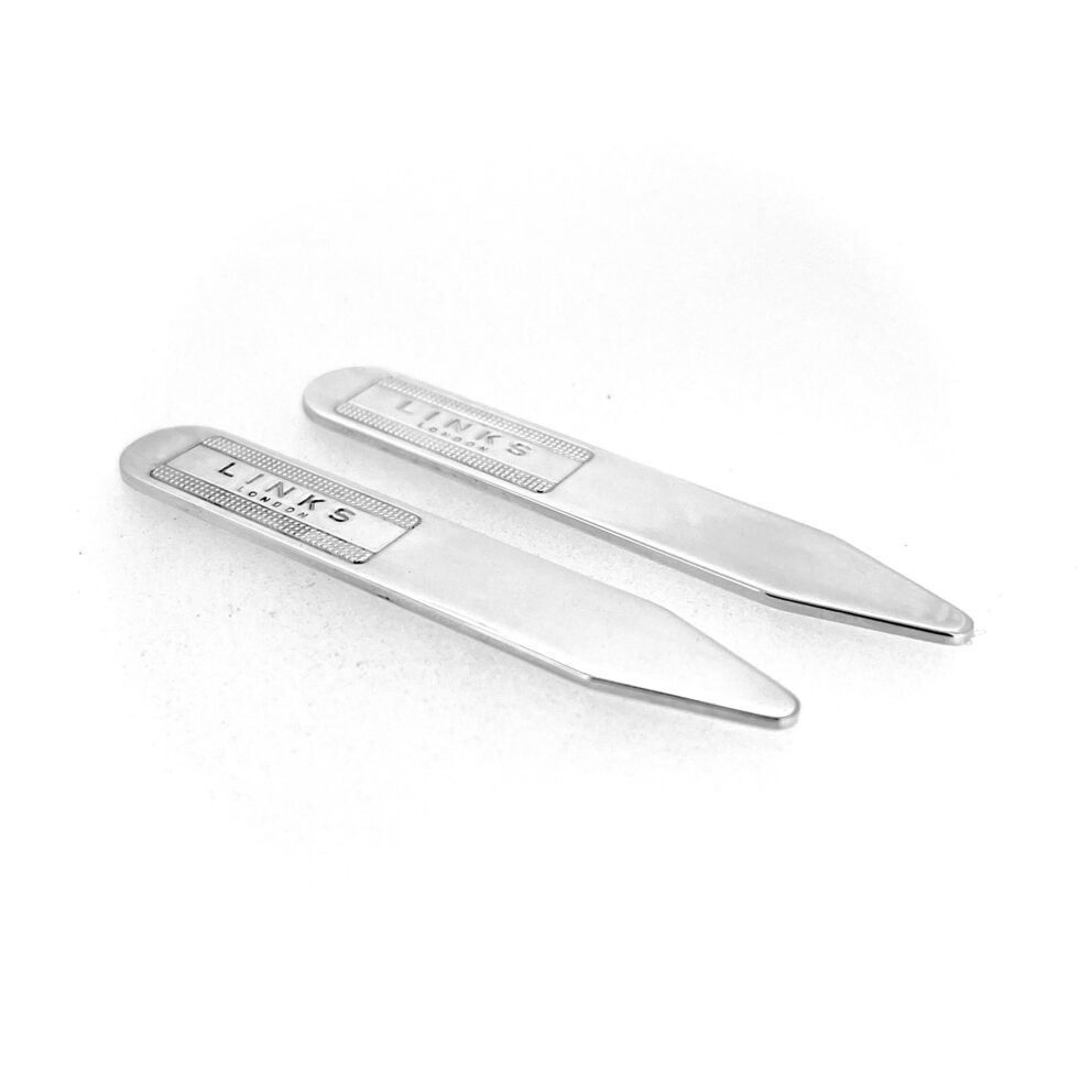 Sterling silver collar bones with grid pattern engraving