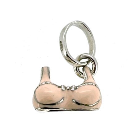 Pink enamel bra charm on white background