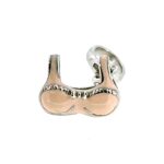 Sterling silver bra charm with pink enamel close-up