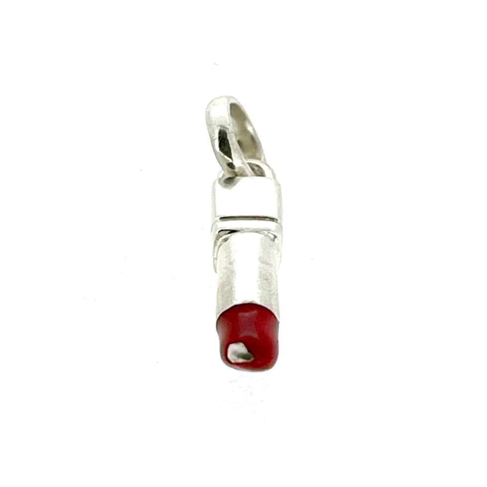 Sterling silver lipstick charm with silver showing through enamel