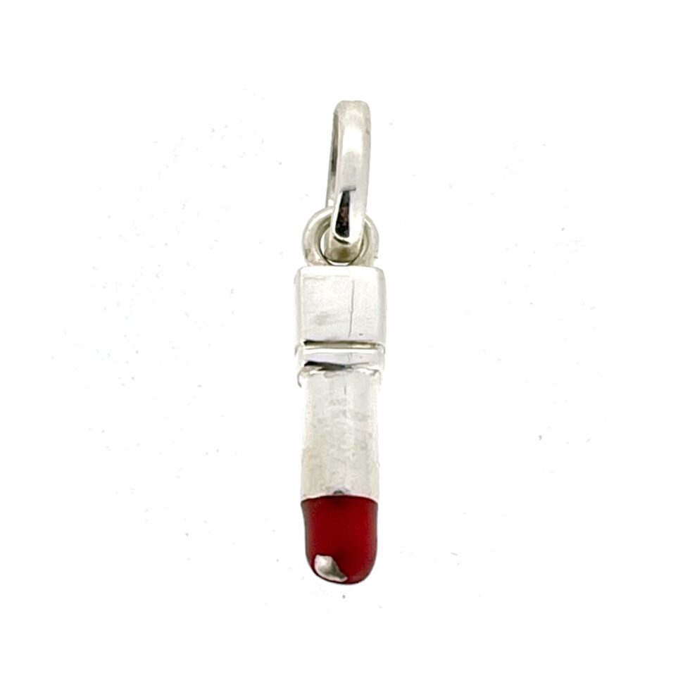 Polished silver lipstick base with aged enamel top
