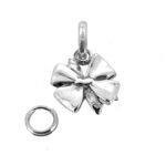 Polished silver bow charm with split ring attachment