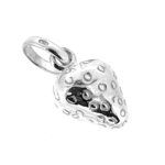 Sterling silver strawberry charm laid flat on display