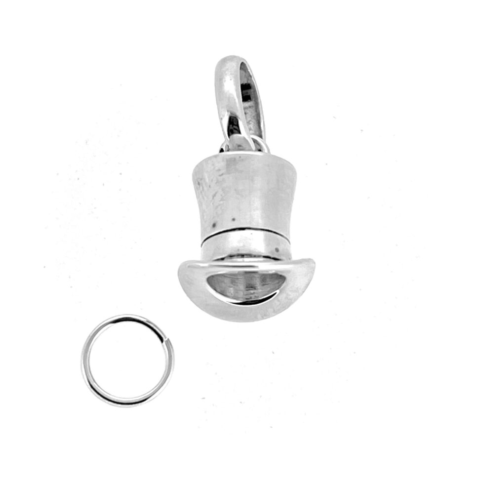 Detailed rim and body of mini silver top hat