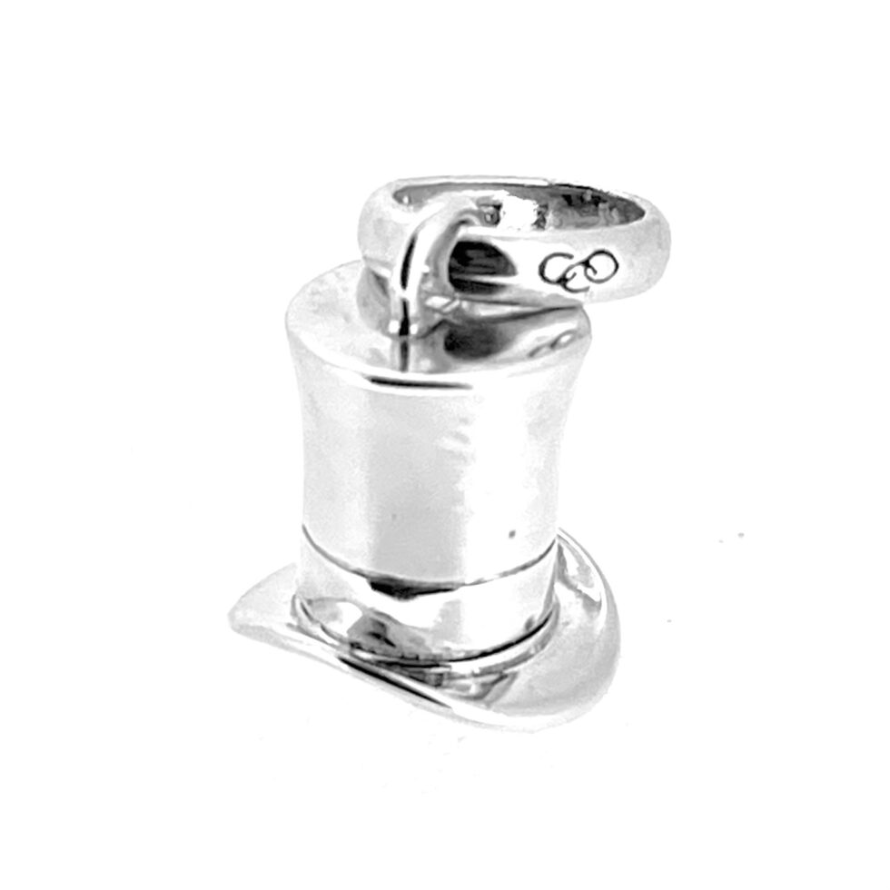 Side angle of sterling silver top hat charm