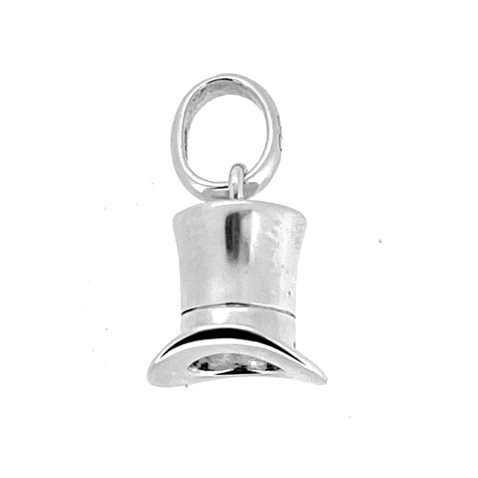 Ascot top hat charm in polished silver, front view