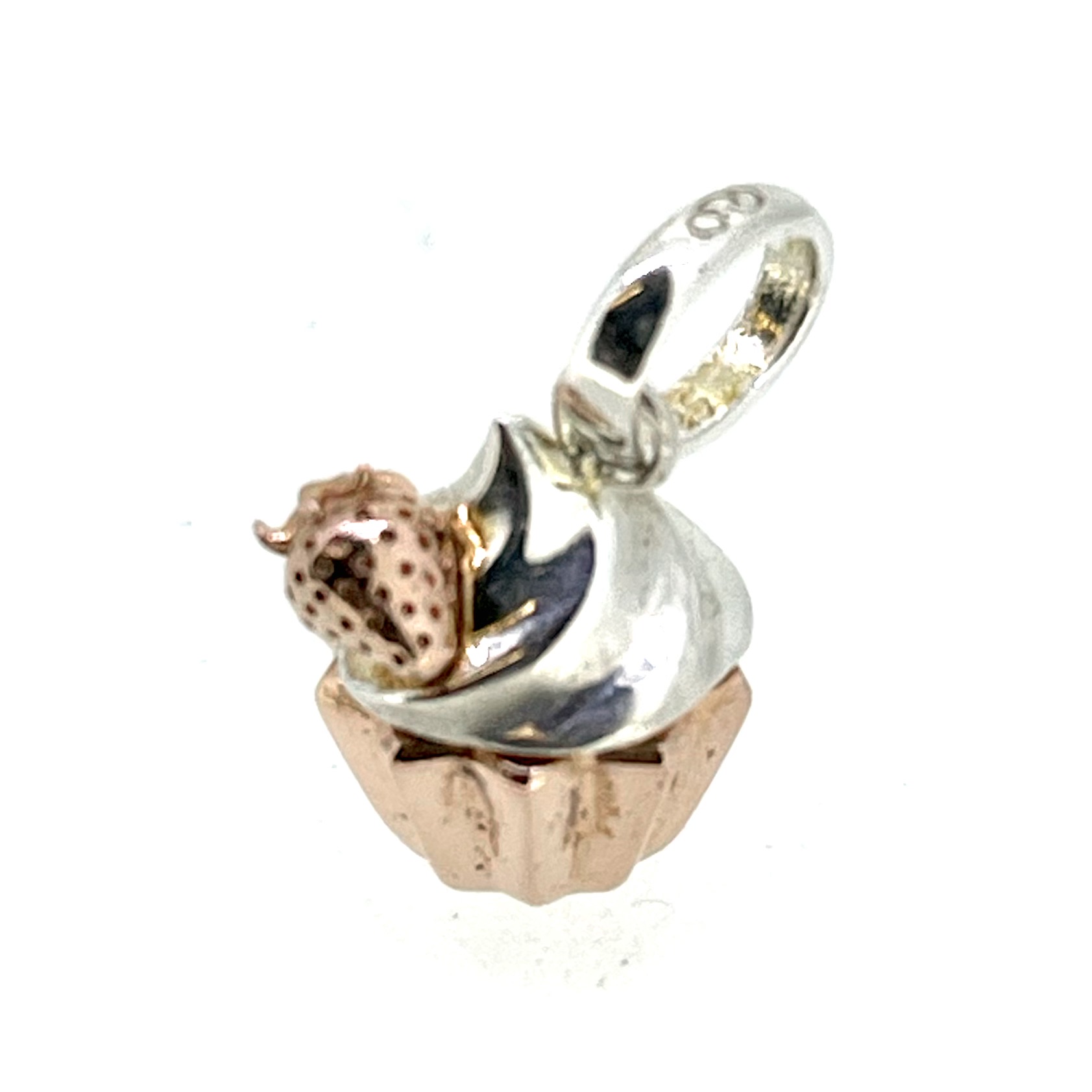 Sterling silver cupcake charm with rose gold base