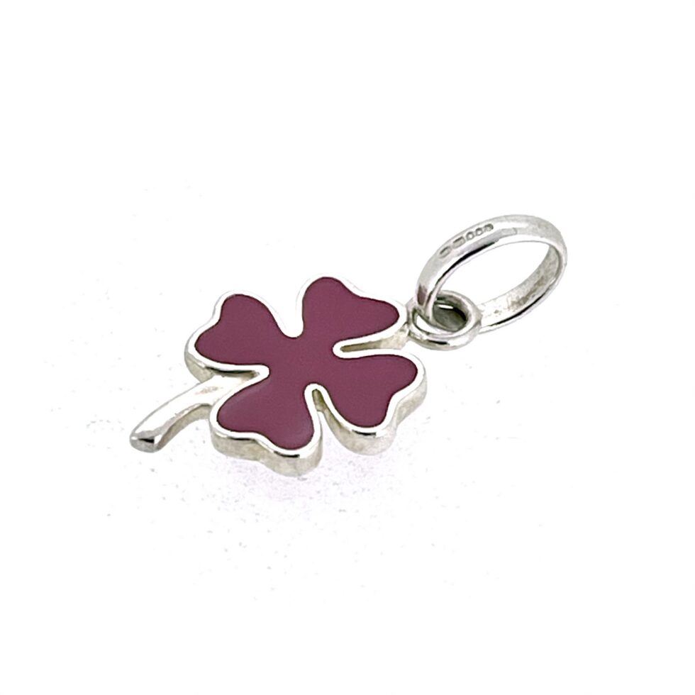 Pink enamel four leaf clover pendant charm