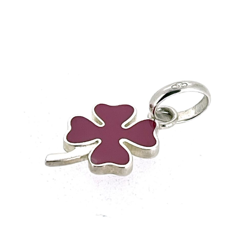 Sterling silver lucky clover charm with pink enamel