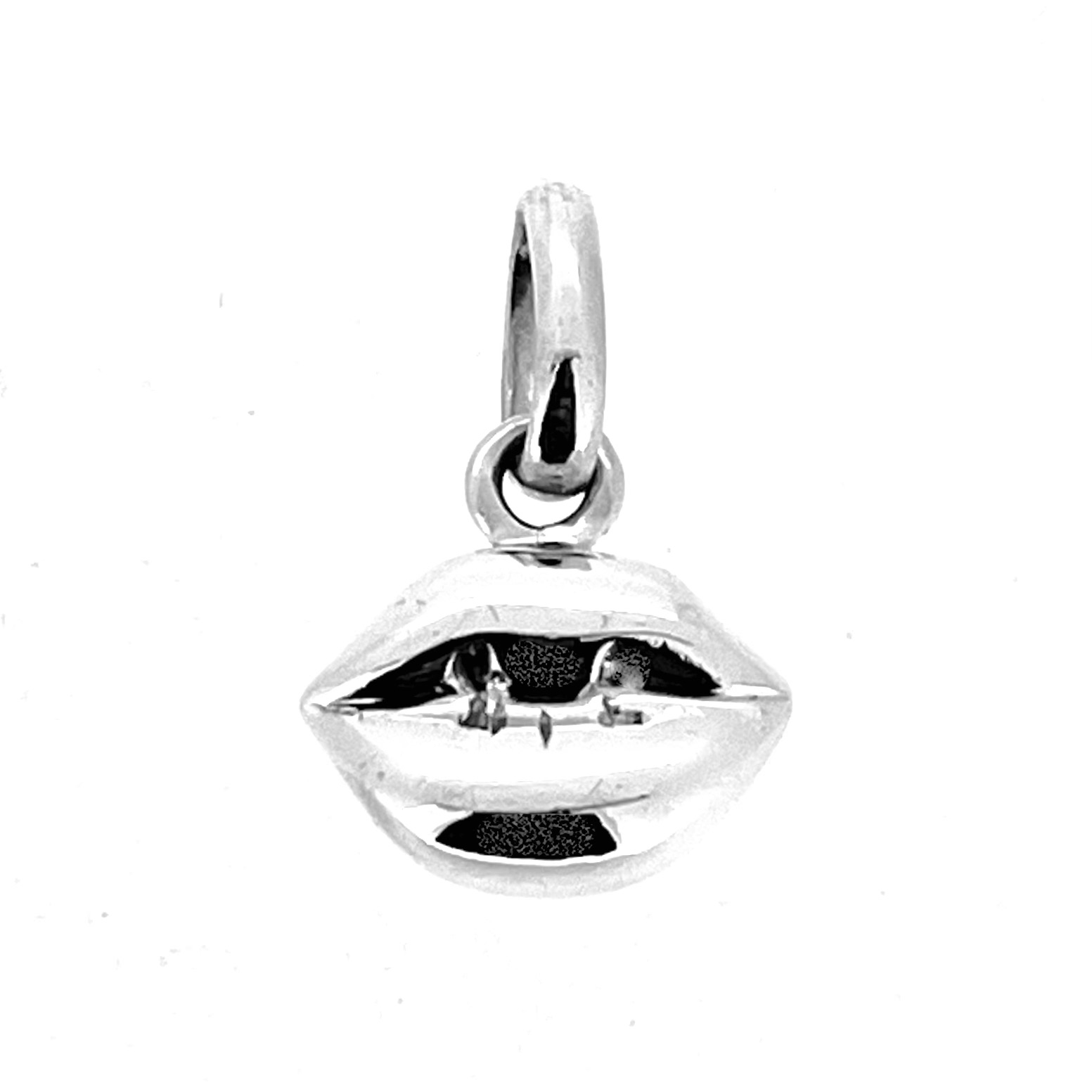 Front view of sculpted silver Lips Charm
