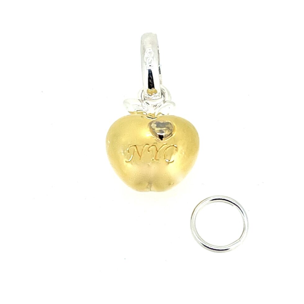 Gold vermeil Big Apple charm with silver stalk and leaf