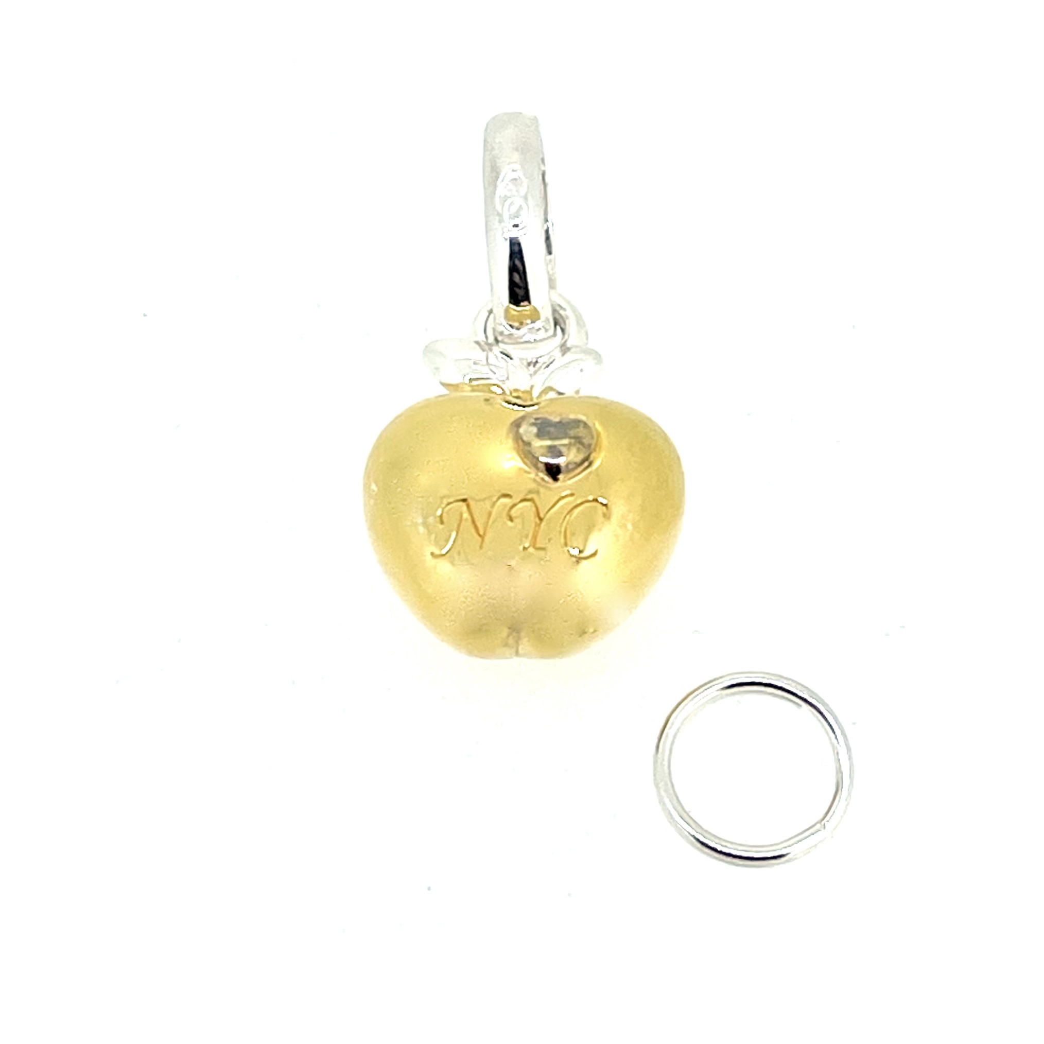 Gold vermeil Big Apple charm with silver stalk and leaf