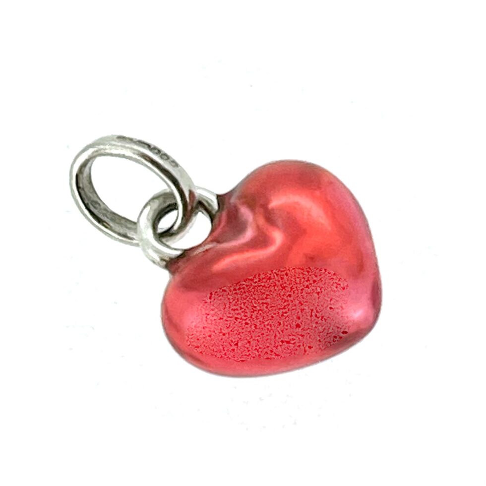 Sterling silver Mini Heart Charm with aged red enamel finish