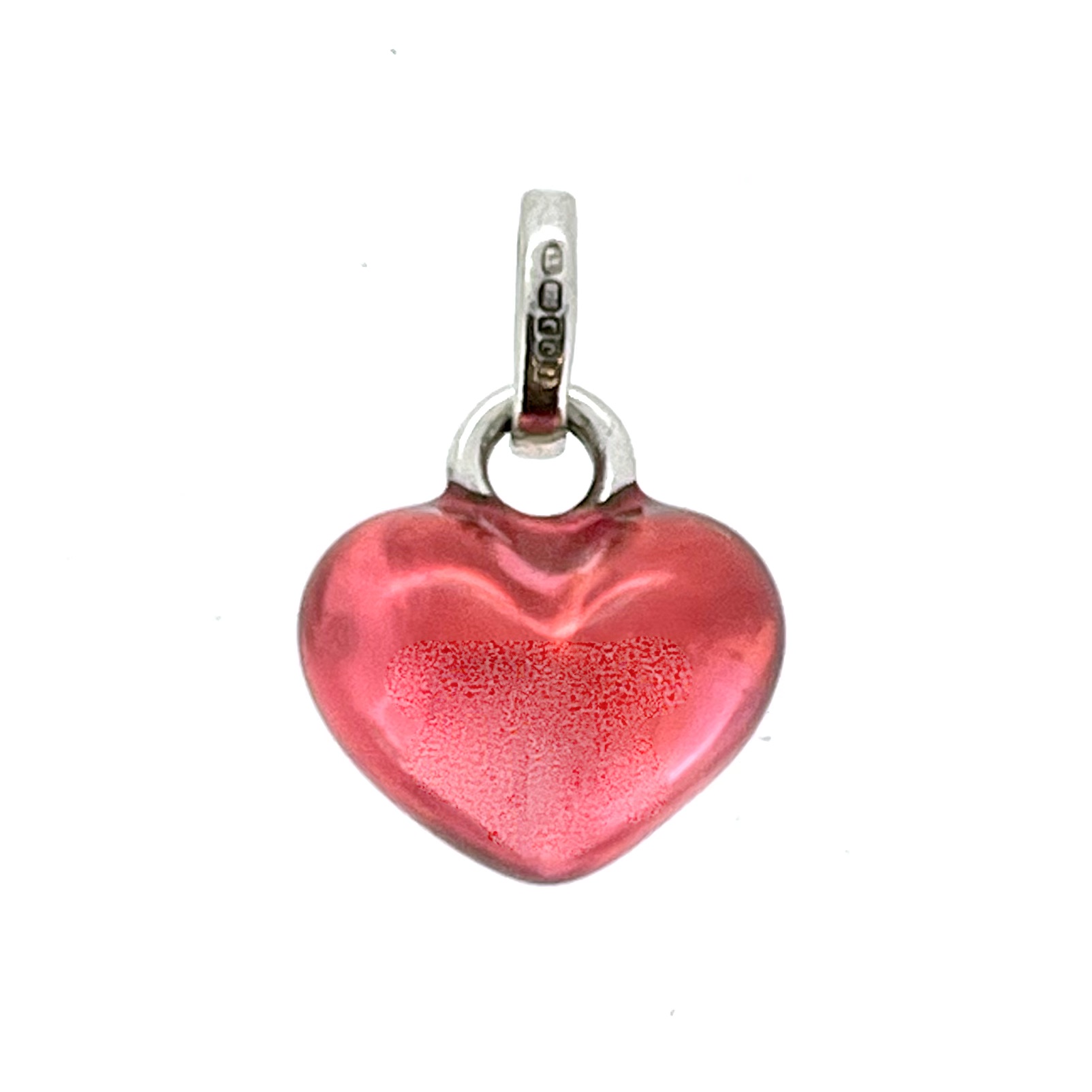 Mini Heart Charm in translucent red enamel laid flat