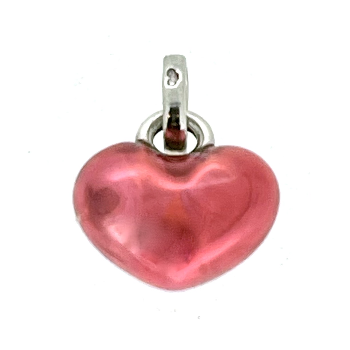 Polished silver Mini Heart Charm with red enamel glow
