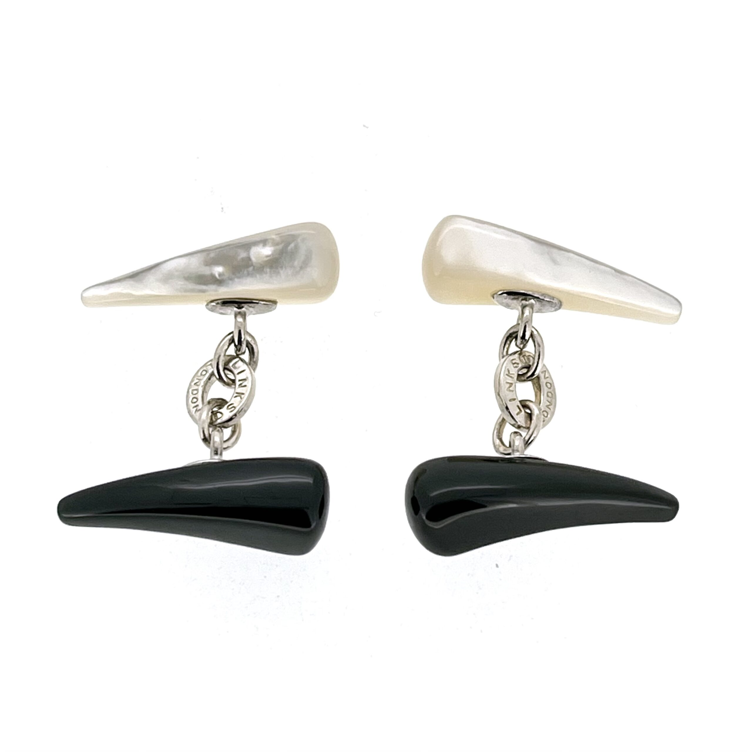 Vintage Links of London Tusk Cufflinks in onyx and mother-of-pearl